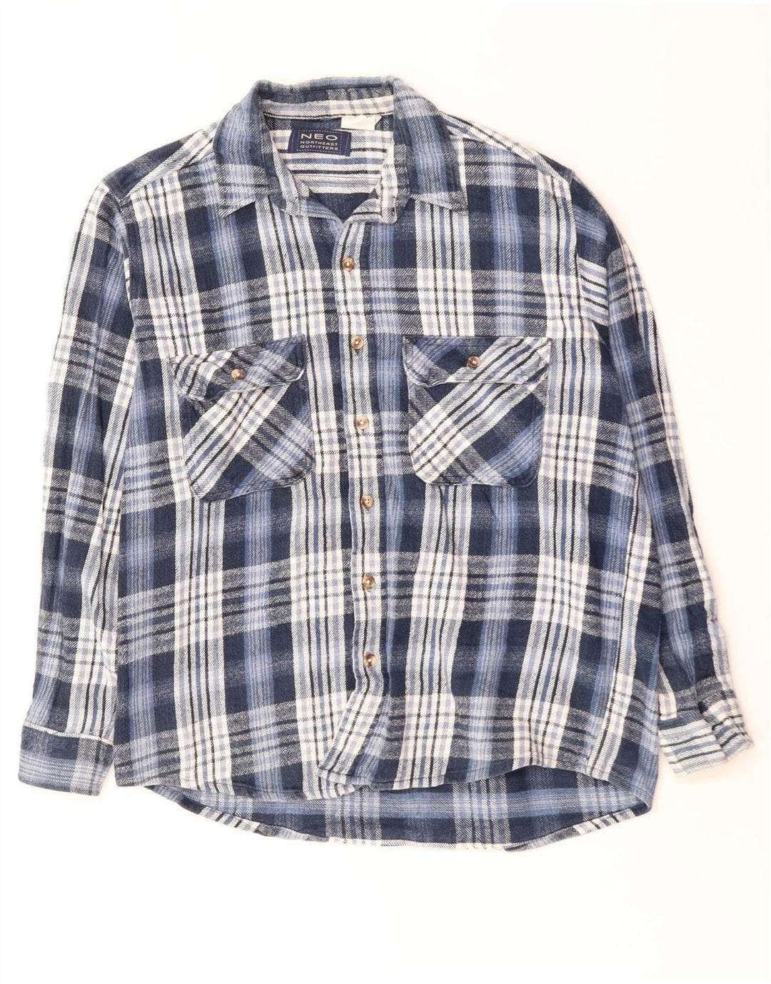 VINTAGE Flanelskjorte til mænd, stor blå ternet bomuld