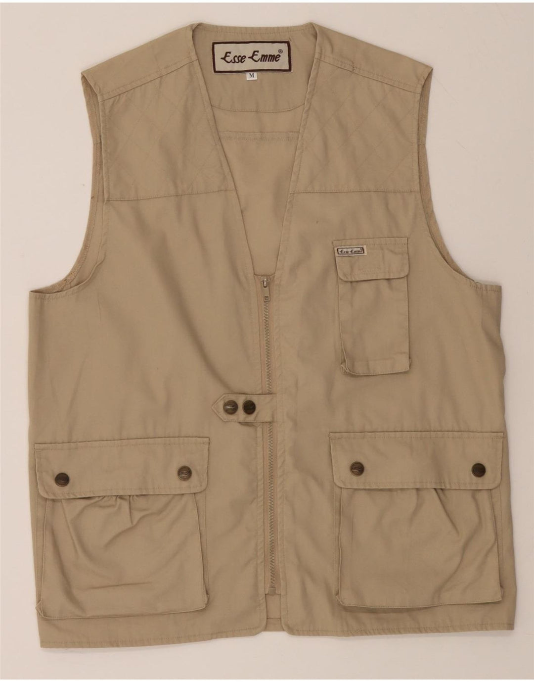 VINTAGE Mens Utility Gilet UK 38 Medium Beige Polyester Vintage Vintage and Second-Hand Vintage from Messina Hembry 