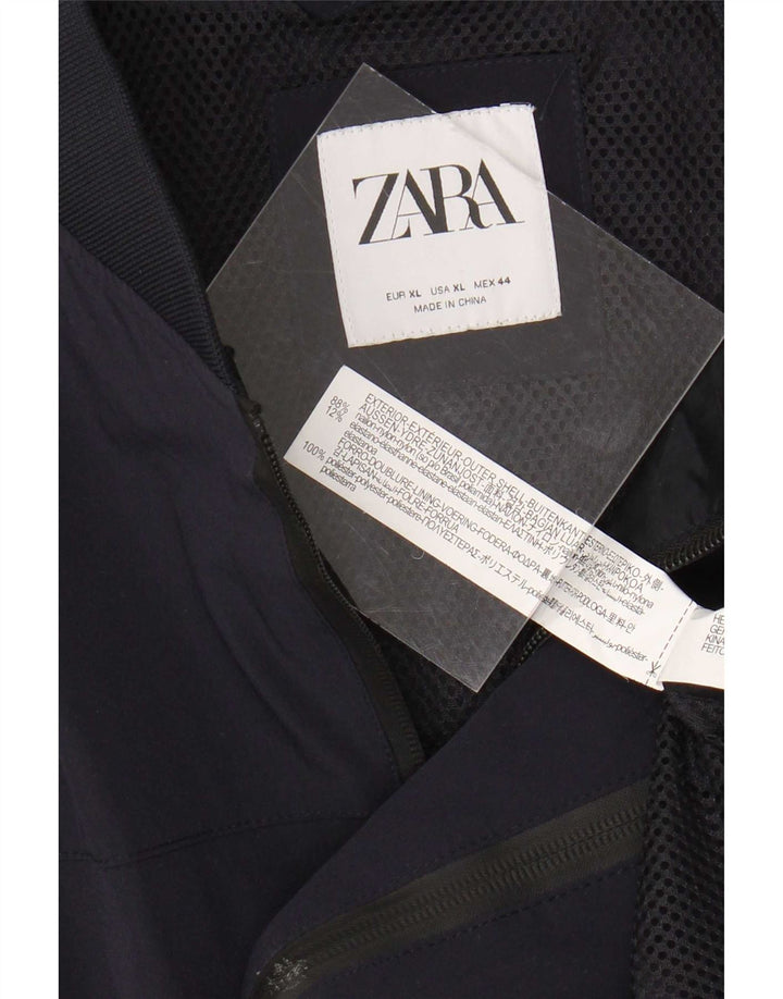 Zara Herre Bomber Jacket IT 44 XL Navy Blue Nylon