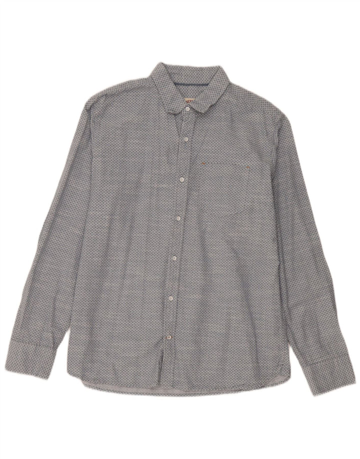 Fedt ansigt herreskjorte stor blå geometrisk bomuld