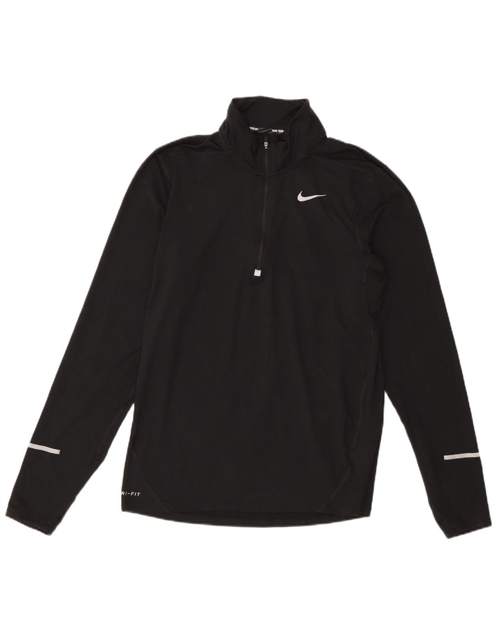 Nike Herre Dri Fit Pullover med lynlås-hals Træningsdragt Top Lille sort polyester