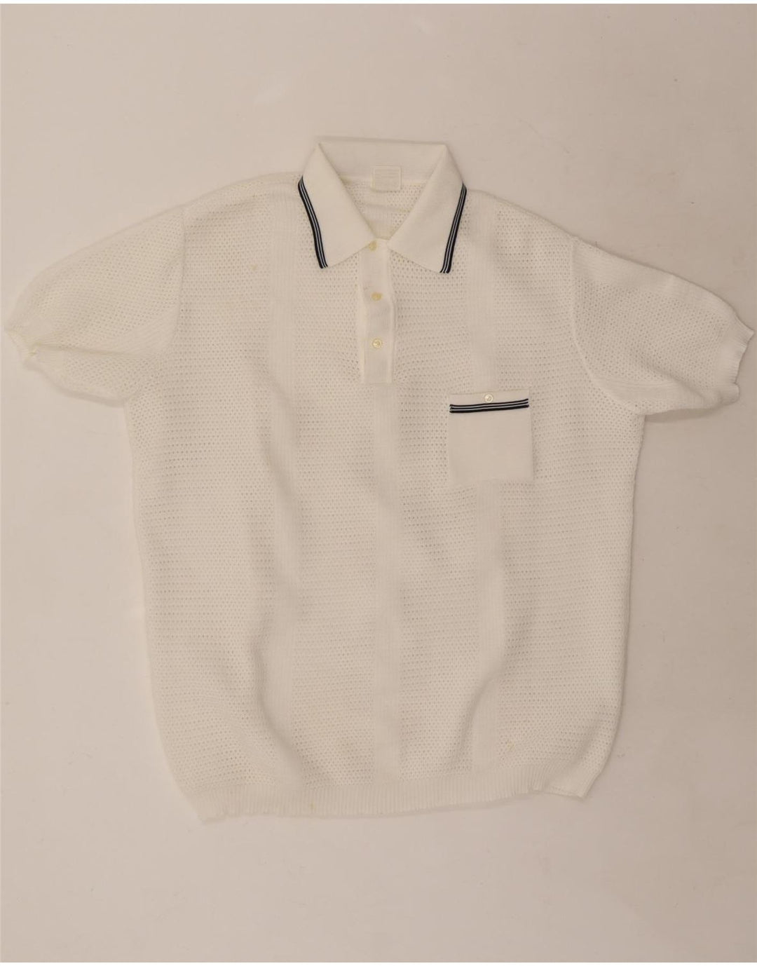 Trevira Herre Kortærmet Polo Neck Jumper Sweater Stor Hvid Polyester