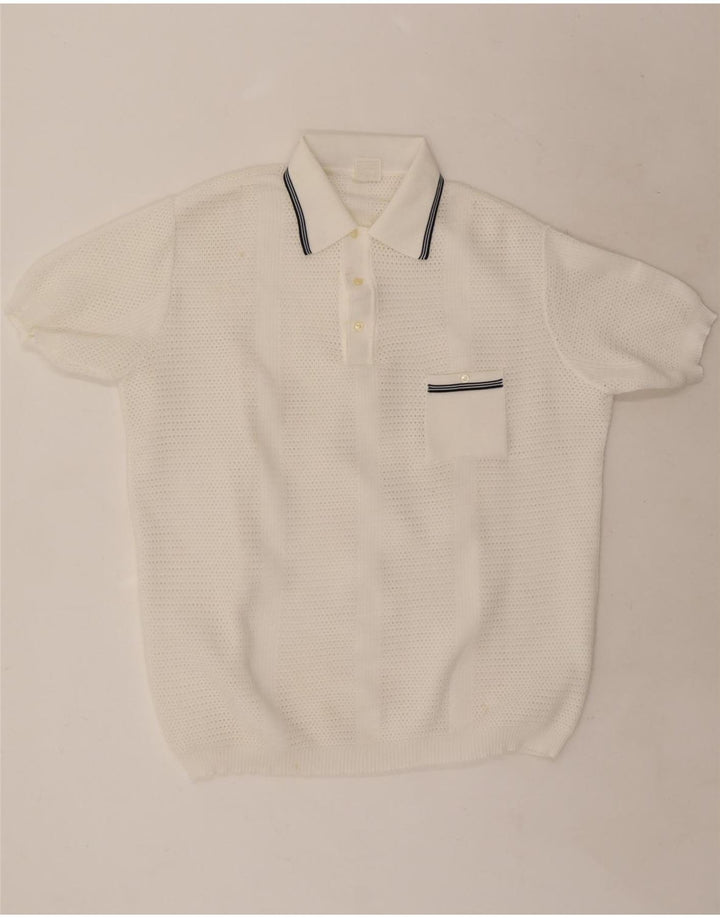 Trevira Herre Kortærmet Polo Neck Jumper Sweater Stor Hvid Polyester