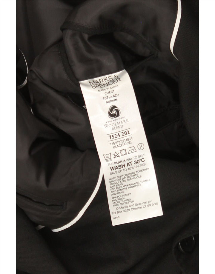 MARKS & SPENCER Herre 2-knaps blazerjakke UK 42 Stor sort polyester