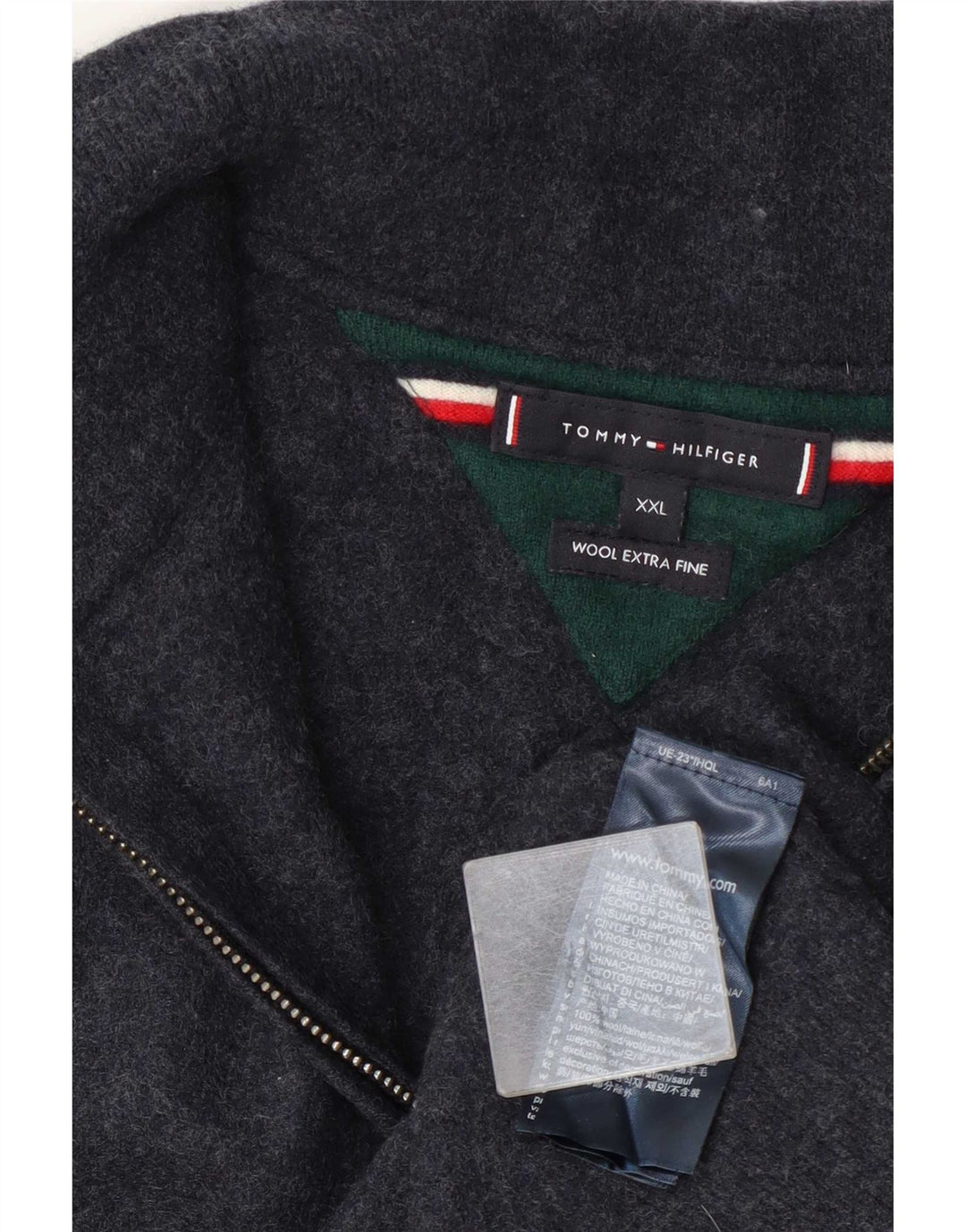 Tommy Hilfiger Herre Zip Neck Jumper Sweater 2XL Navy Blue Wool