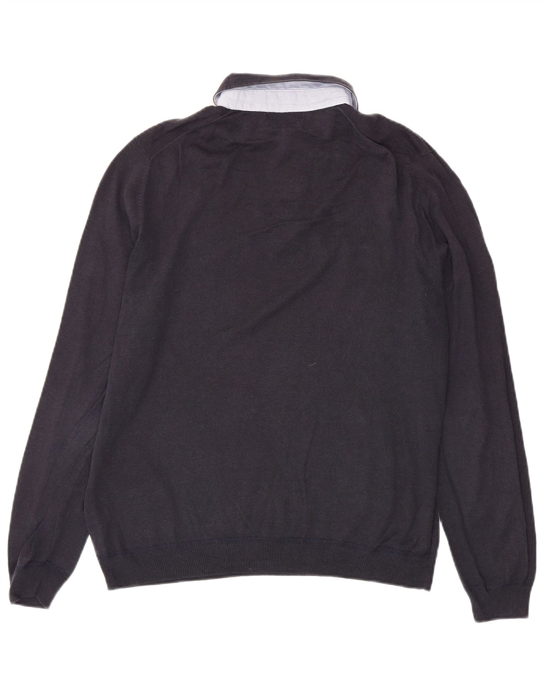 Massimo Dutti Herre Polo Neck Jumper Sweater Large Navy Blue Linen