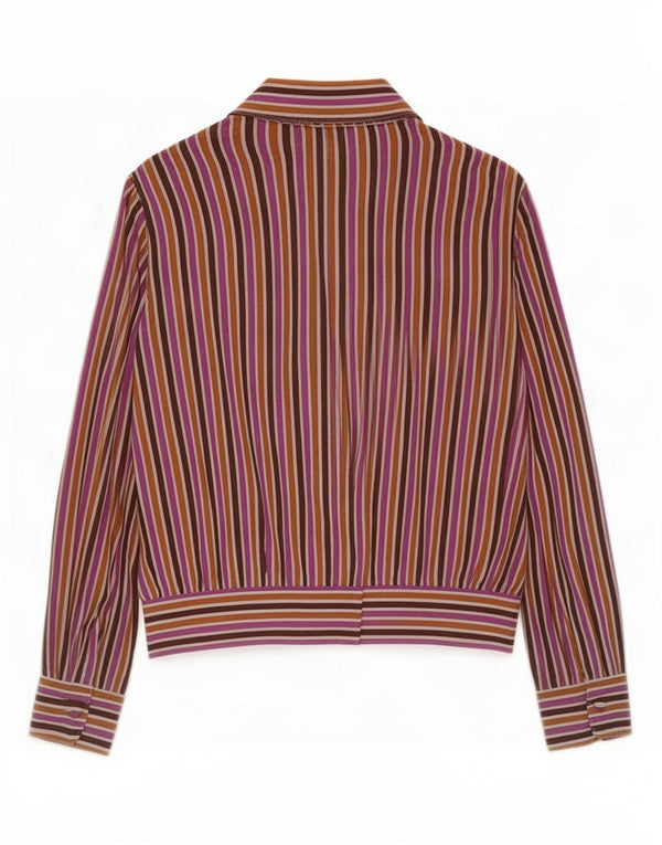 Benetton Dame Langærmet Bluse Top UK 16 Large Pink Pinstripe