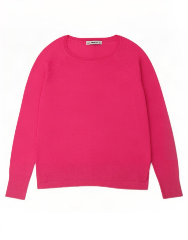 Zara Dame Boat Neck Jumper Sweater UK 14 Medium Pink Viscose