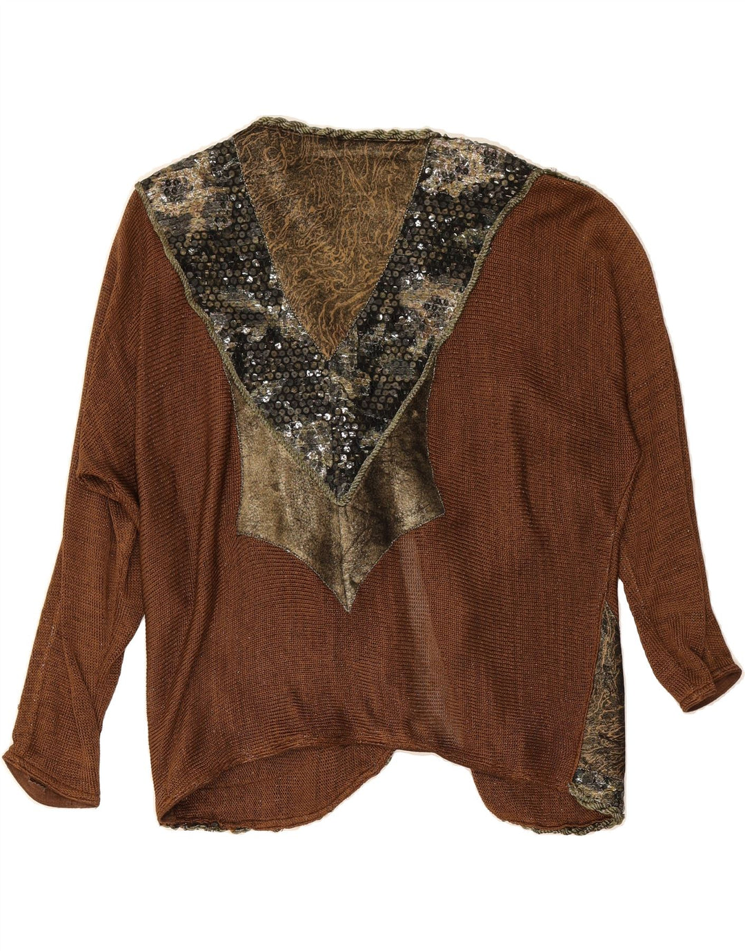 VINTAGE Womens Oversized Cardigan Sweater IT 44 Medium Brown Colourblock Vintage Vintage and Second-Hand Vintage from Messina Hembry 