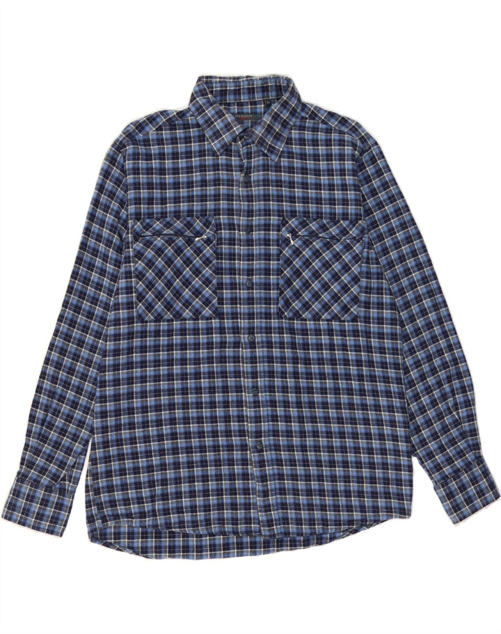 SEA BARRIER Mens Flannel Shirt Medium Navy Blue Check Cotton Vintage Sea Barrier and Second-Hand Sea Barrier from Messina Hembry 
