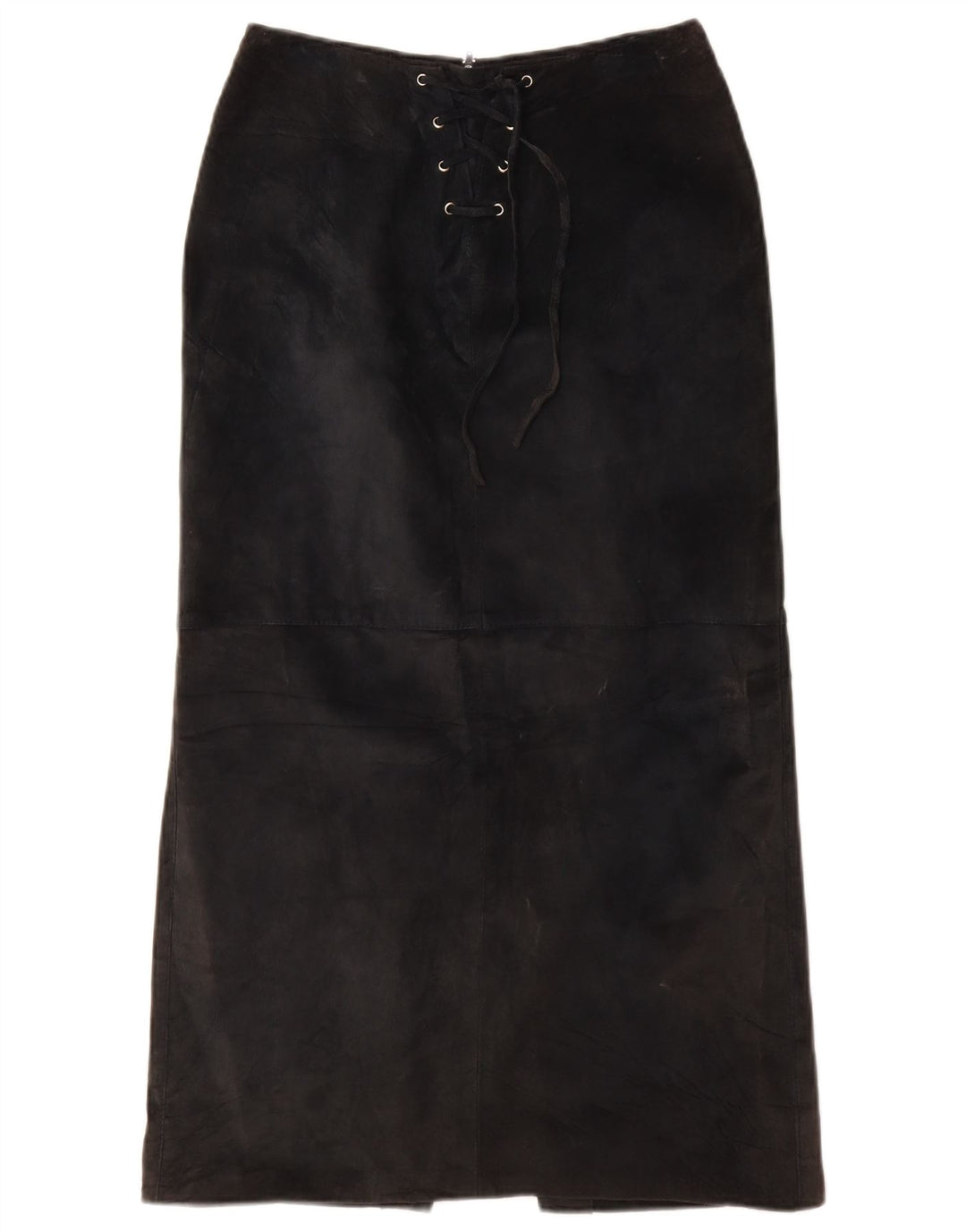 VINTAGE Dame Ruskind Maxi Nederdel UK 10 Small W26 sort læder