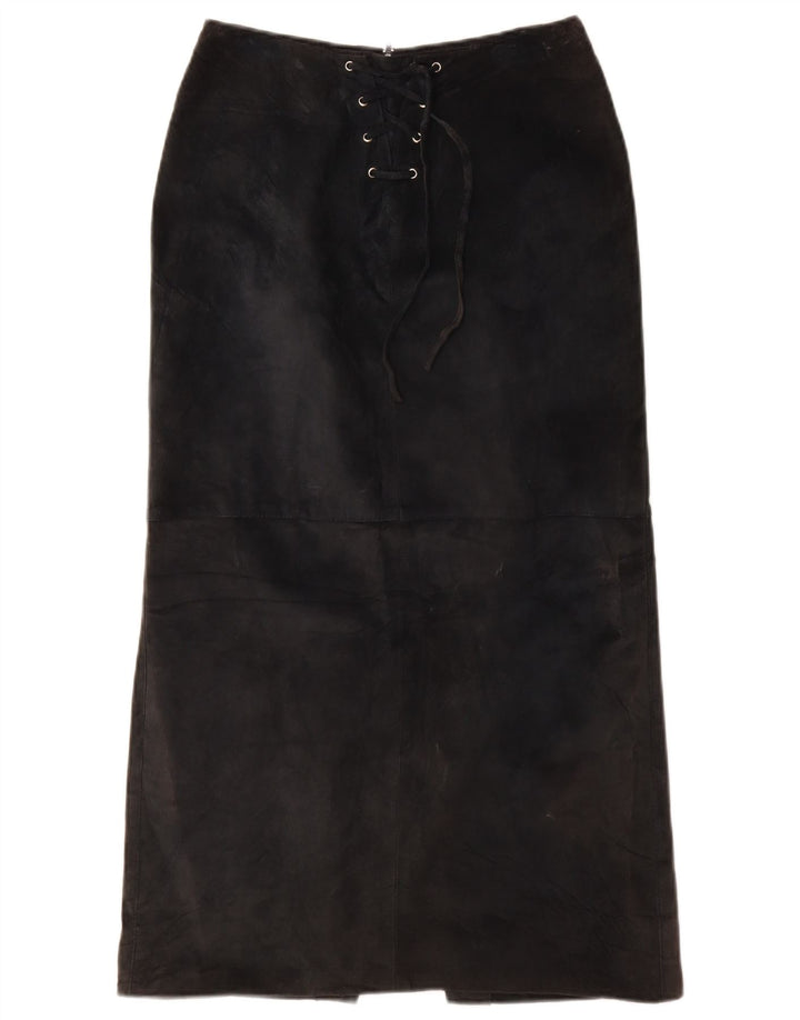 VINTAGE Dame Ruskind Maxi Nederdel UK 10 Small W26 sort læder