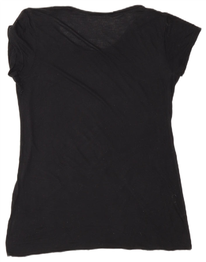Zara Dame Grafisk T-Shirt Top UK 10 Lille Sort