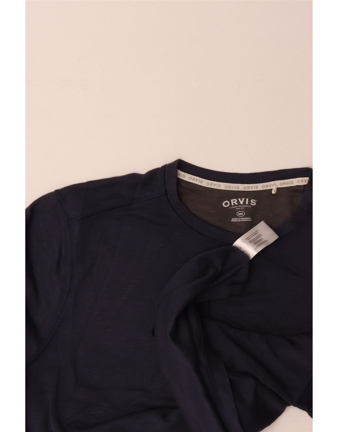 ORVIS Herre Top Langærmet 2XL Navy Blue Flecked Rayon