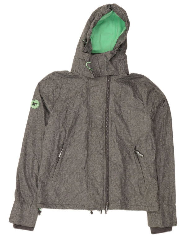SUPERDRY vindjakke med hætte til kvinder UK 16 Stor grå polyester