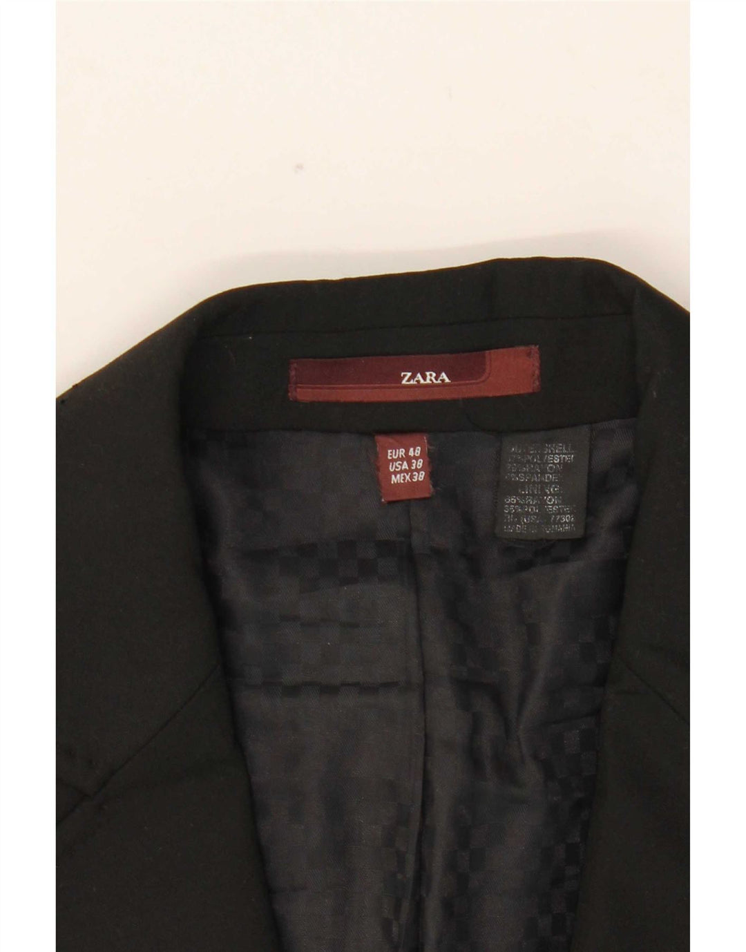 Zara Herre 3-knaps blazerjakke EU 48 Medium Sort Polyester
