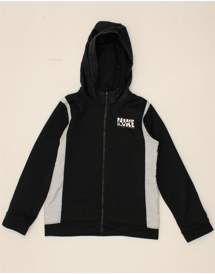 NIKE Boys Zip Hoodie Sweater 10-11 Years Medium Black Colourblock Vintage Nike and Second-Hand Nike from Messina Hembry 