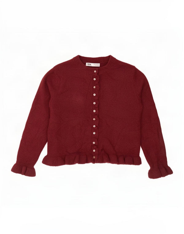 Zara Womens Crop Cardigan Sweater UK 14 Medium Burgundy Polyester