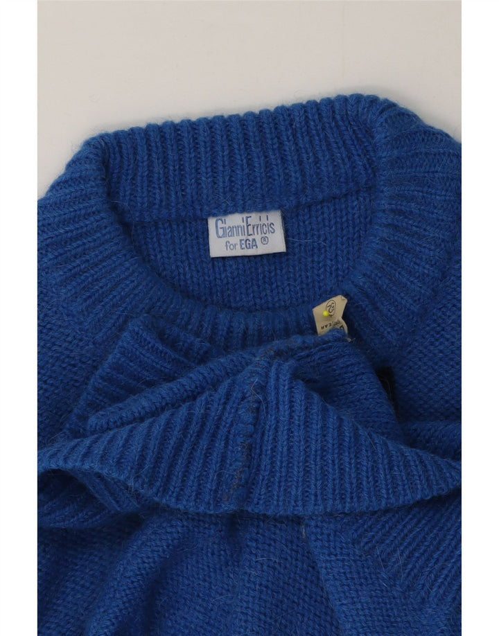 Vintage sweater med rund hals til mænd IT 52 Stor blå farveblok
