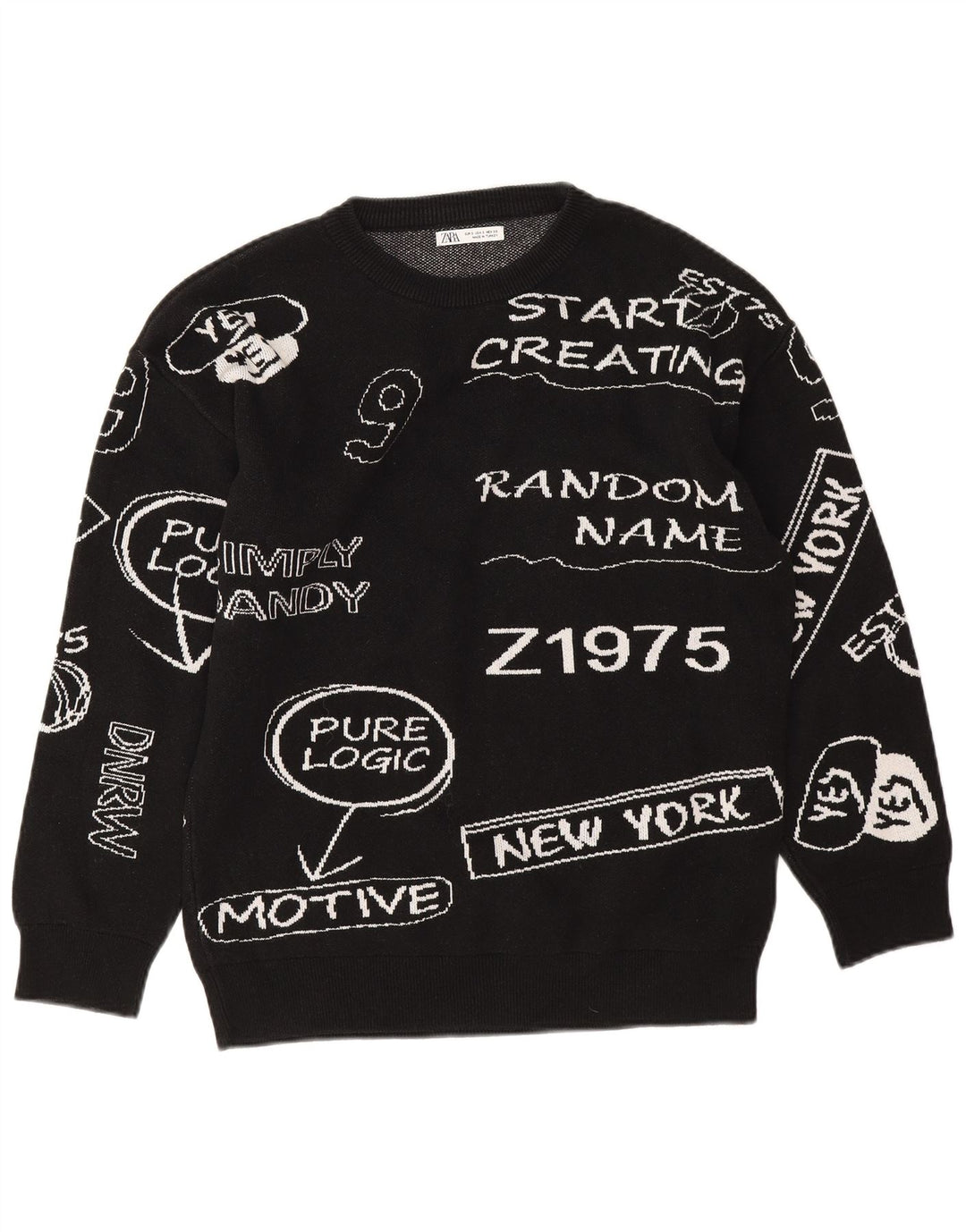 Zara Womens Grafisk Oversized Sweatshirt Jumper UK 10 Small Black Bomuld