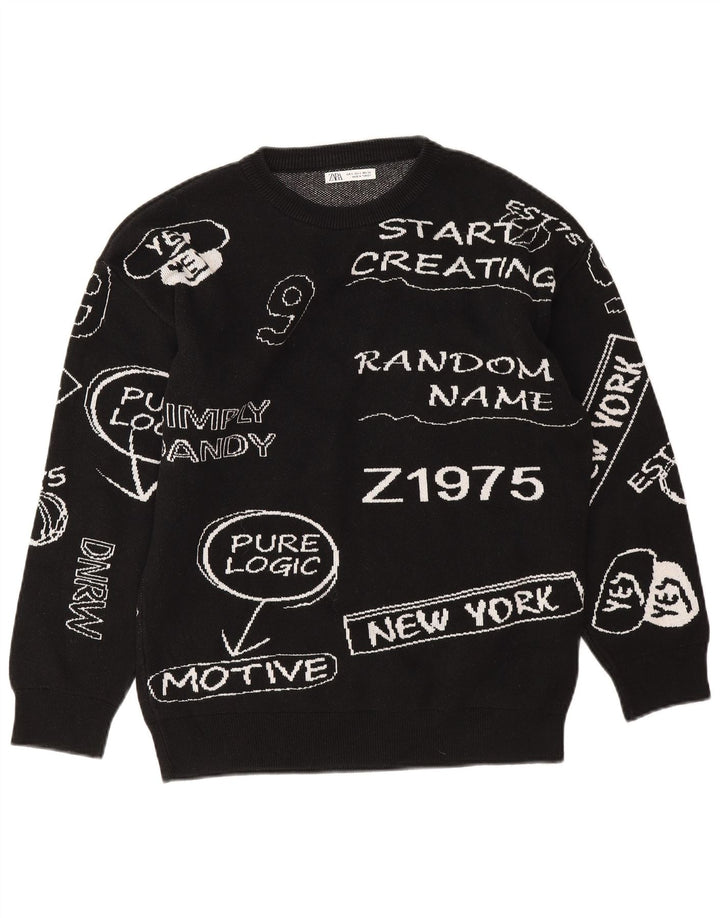 Zara Womens Grafisk Oversized Sweatshirt Jumper UK 10 Small Black Bomuld
