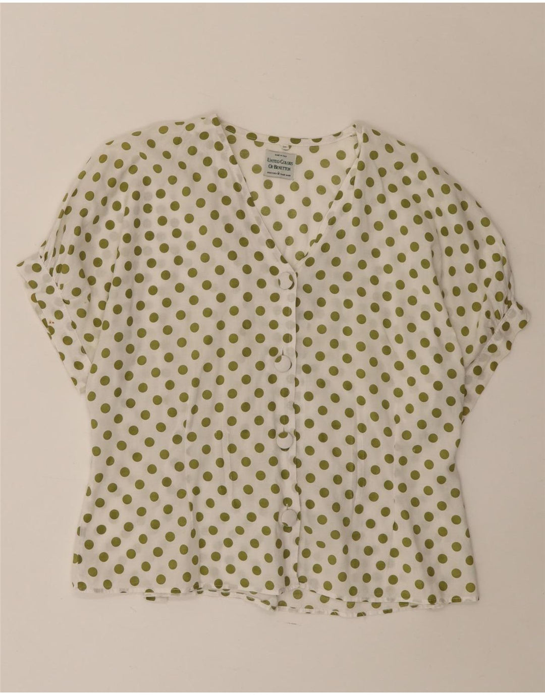 Benetton Dame Kortærmet Bluse IT 44 Medium White Polka Dot