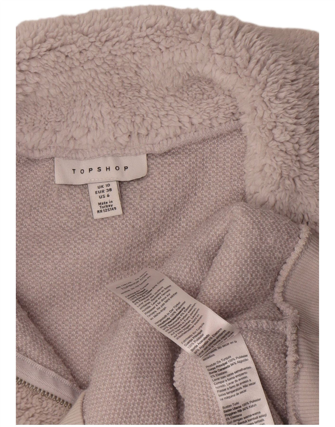 Topshop Dame Lynlås Oversized Fleece Jumper UK 10 Lille Grå Polyester