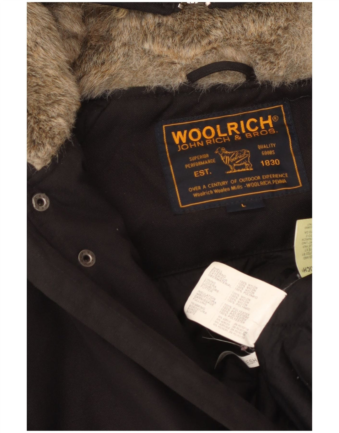 Woolrich Dame Hooded Bomber Polstret Jakke UK 14 Stor Sort Nylon