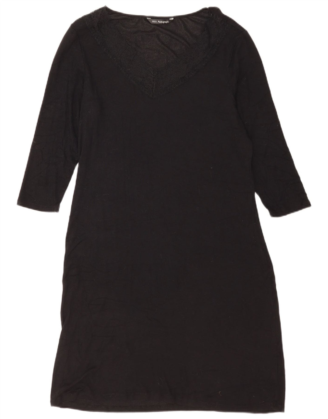 Marks & Spencer Dame 3/4-ærmet Shift Dress UK 14 Large Black Modal