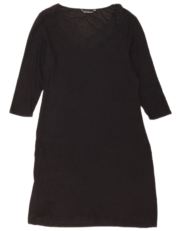 Marks & Spencer Dame 3/4-ærmet Shift Dress UK 14 Large Black Modal