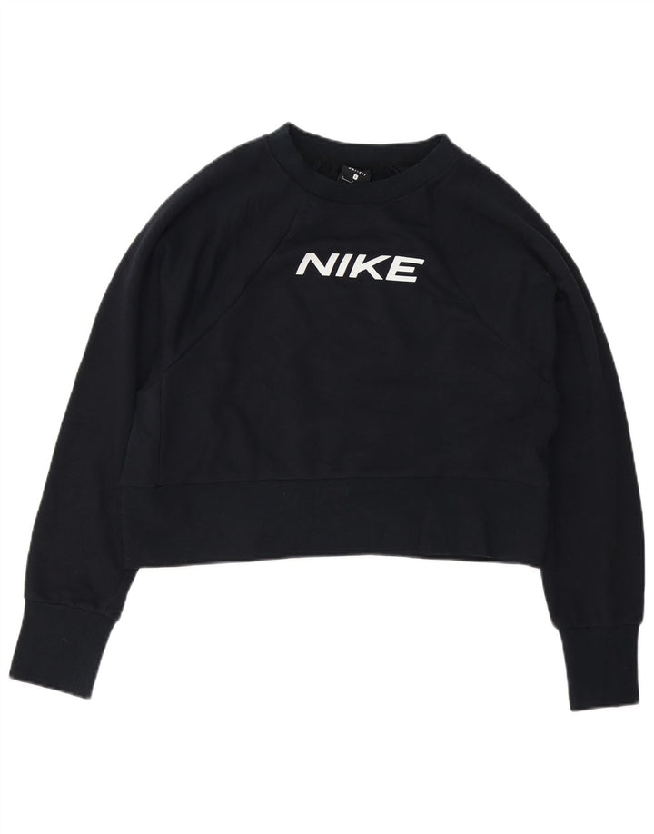 Nike Dame Dri Fit Crop Oversized Sweatshirt Jumper UK 10 Lille Sort