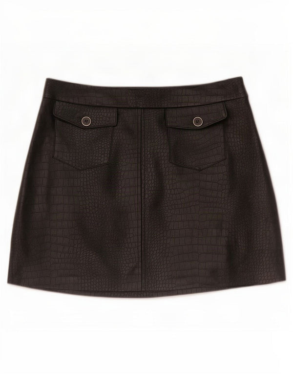 Zara Dame imiteret læder mini nederdel Medium W28 sort dyreprint