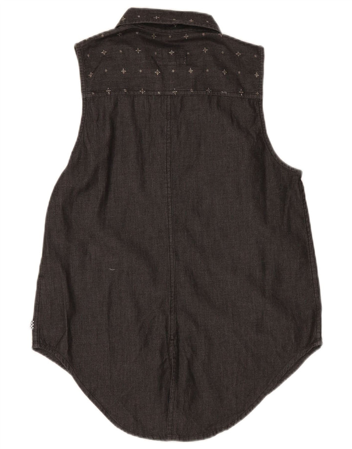 VANS Dame ærmeløs denim skjorte UK 10 Lille grå plettet bomuld