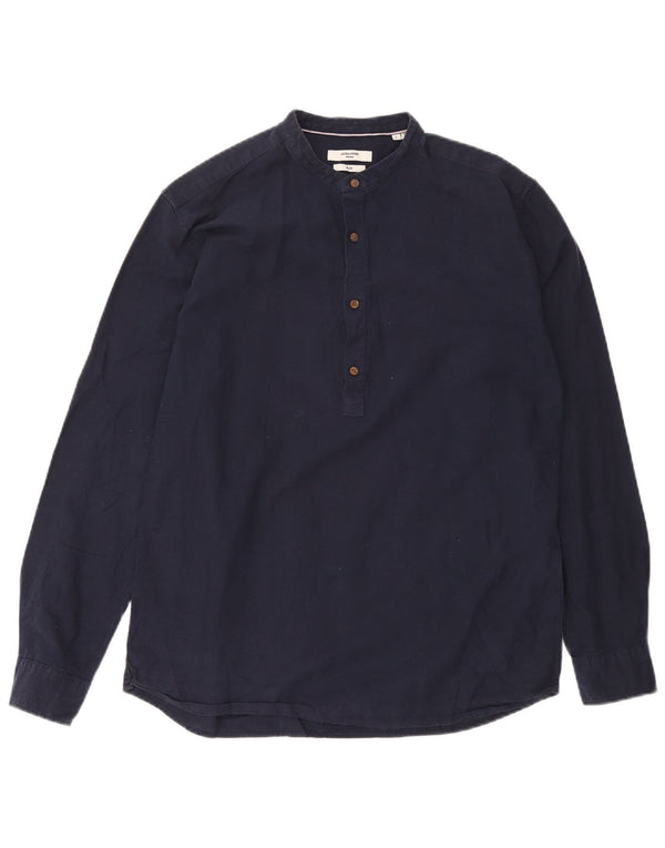 Jack & Jones Mens Slim Fit Pullover Shirt Large Navy Blue Cotton