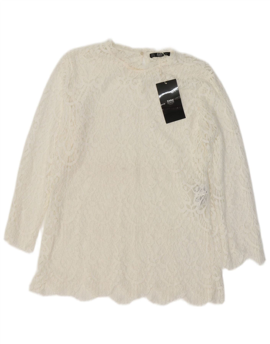ZARA Damebluse Top UK 12 Medium Hvid Bomuld