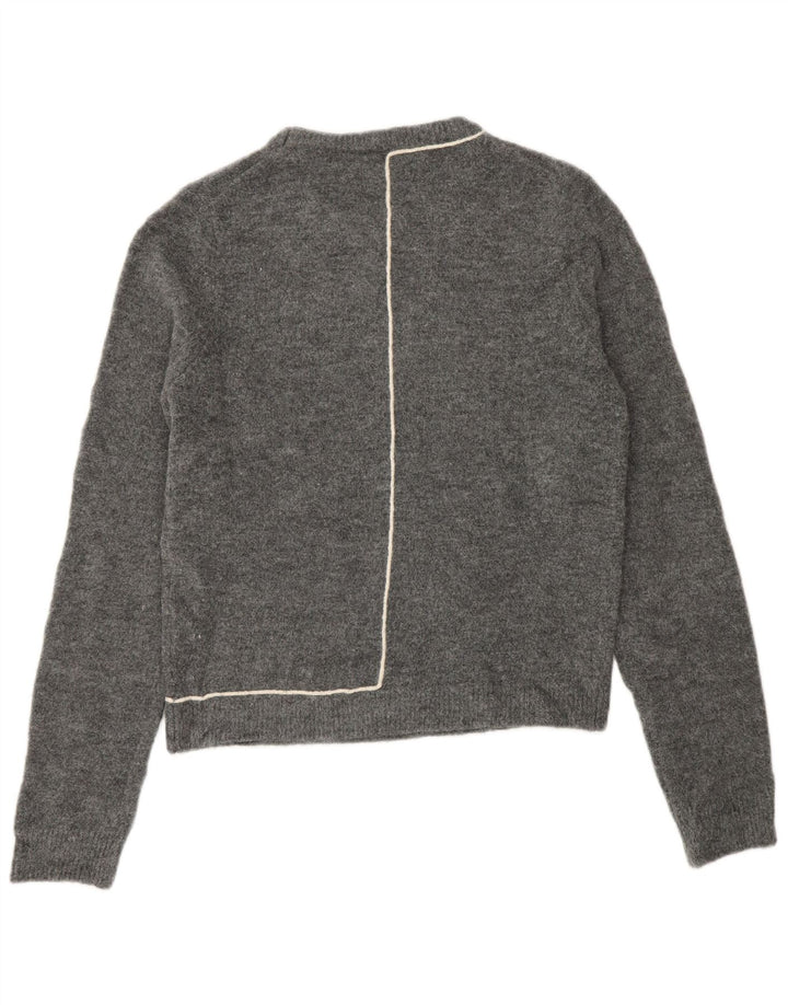 ZARA Womens Crew Neck Jumper Sweater UK 12 Medium Grey Acrylic