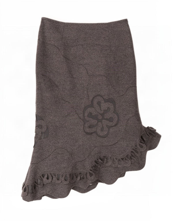 Per Una Dame Asymmetrisk Nederdel UK 10 Small W27 Grey Floral Wool