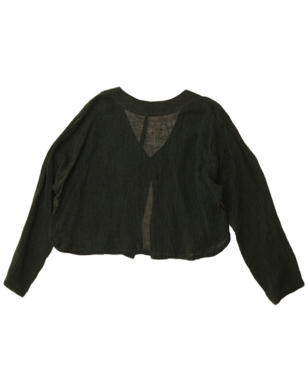 VINTAGE Womens Crop Cardigan Top UK 16 Large Green Bomuld