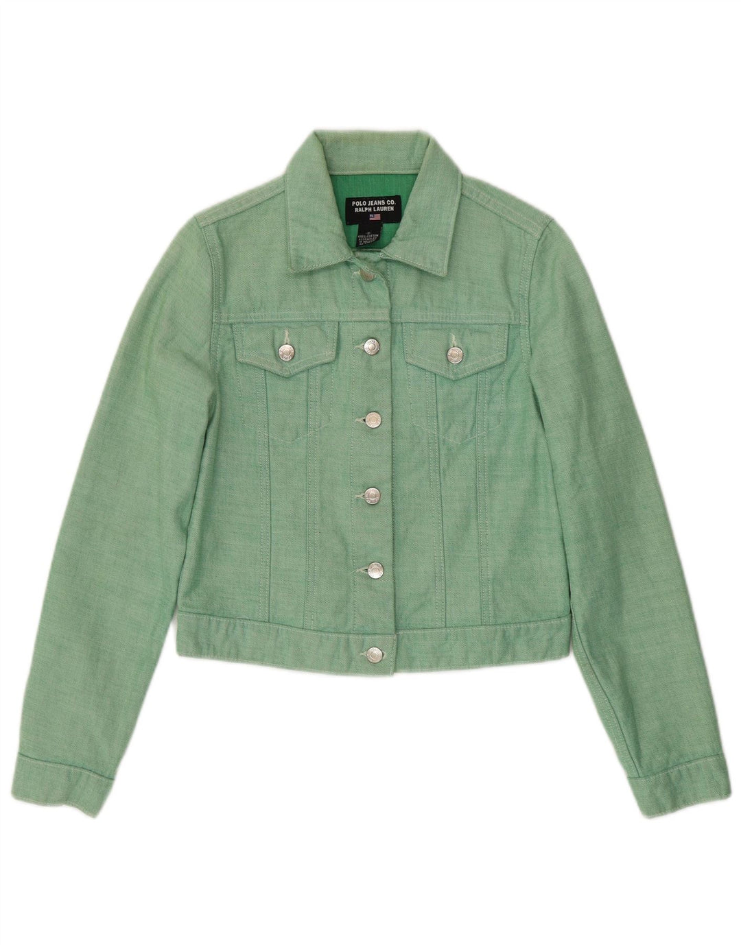 Ralph Lauren Dame Crop Denim Jacket UK 10 Small Green Bomuld
