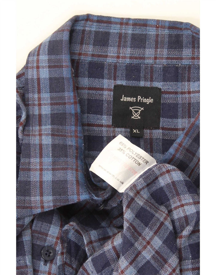 James Pringle herre flannelskjorte XL marineblå ternet polyester
