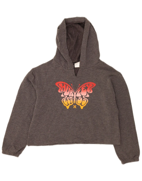 Hurley Girls Crop Graphic Hoodie Jumper 10-11 år Medium Grey Polyester