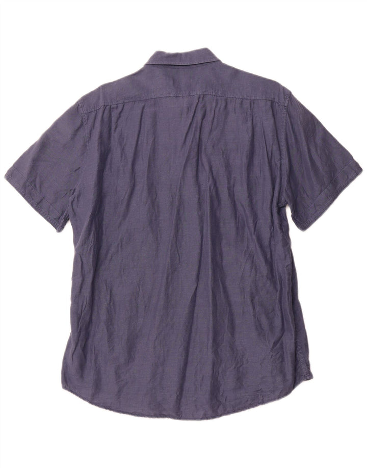 VINTAGE Herre Militær Kortærmet Skjorte Large Navy Blue