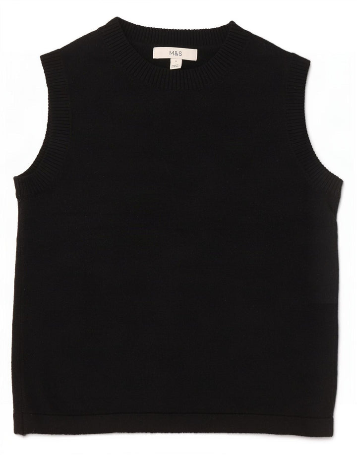 Marks & Spencer Dame Crop Vest Tank Top UK 10 Small Black Polyester