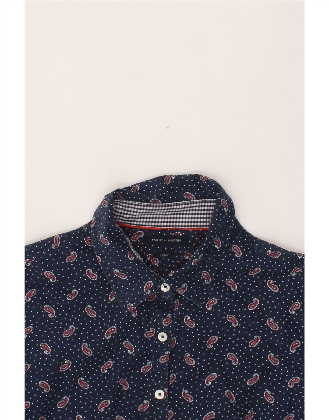 TOMMY HILFIGER Womens Fitted Shirt US 6 Medium Navy Blue Paisley Cotton Vintage Tommy Hilfiger and Second-Hand Tommy Hilfiger from Messina Hembry 