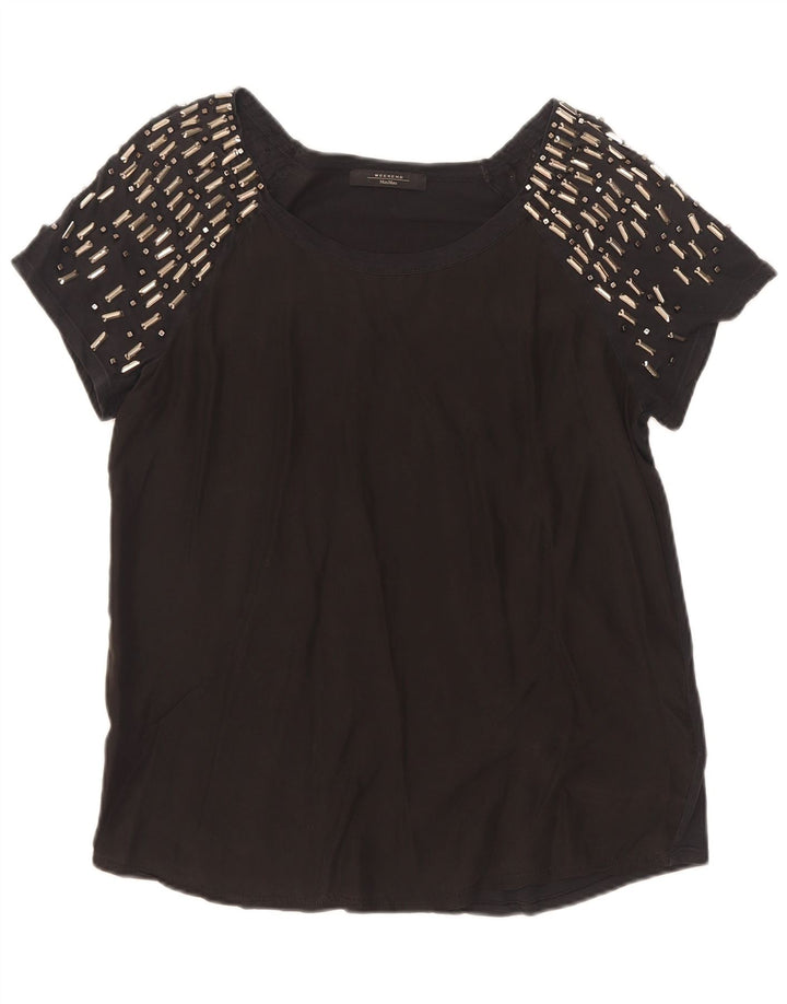Max Mara Dame Weekend T-Shirt Top UK 12 Medium Sort Bomuld
