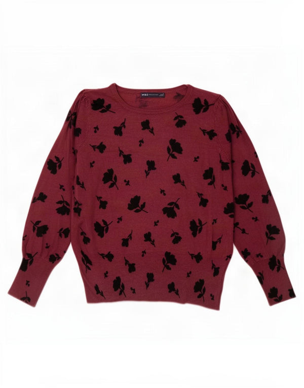 Marks & Spencer Dame Boat Neck Jumper Sweater UK 16 Large Red Floral