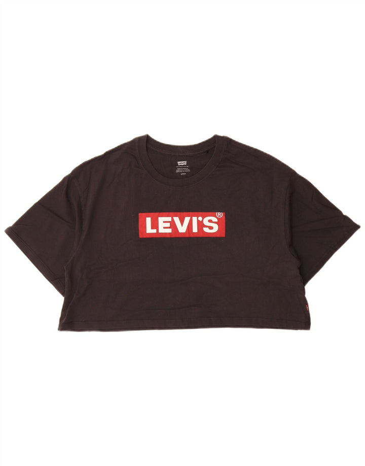 Levi's Womens Crop Oversized grafisk T-shirt top UK 10 Small Black