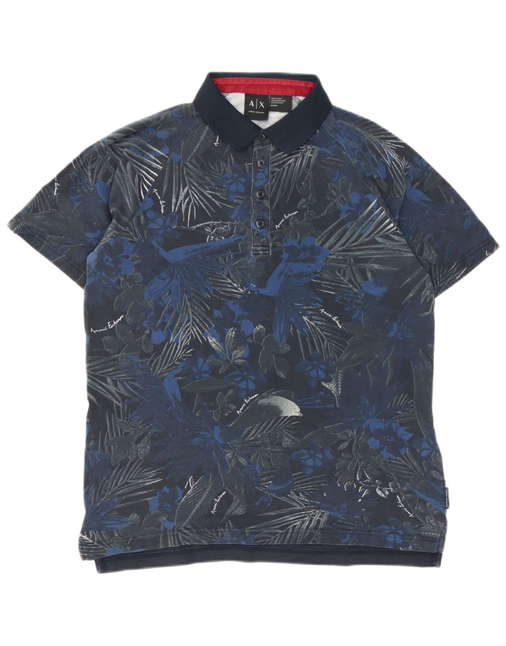 Armani Exchange Herre Polo Shirt Medium Blue Floral Bomuld