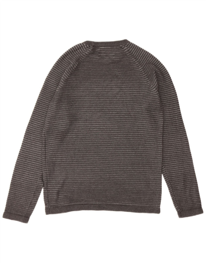 JACK & JONES Herre sweater med rund hals, stor grå nålestribe