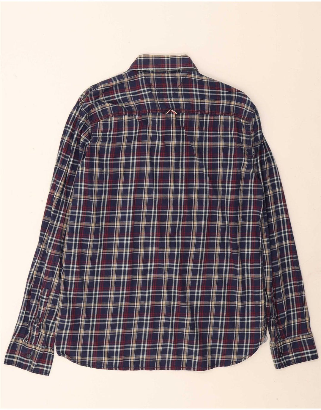 TOMMY HILFIGER Mens Flannel Shirt Large Navy Blue Check Cotton